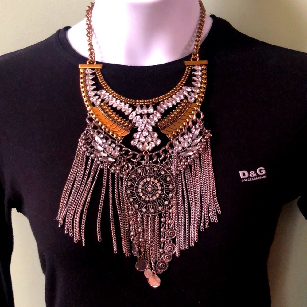 Statement Drop Down Necklace With Rhinestones